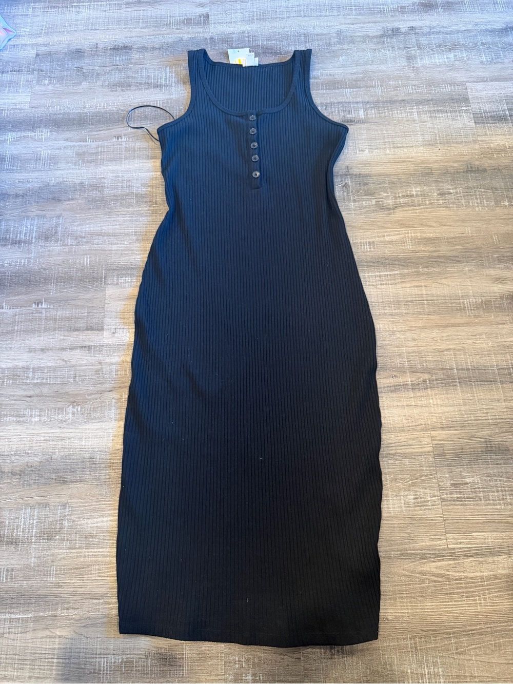 a new day Black Ribbed Tank Henley Midi Dress